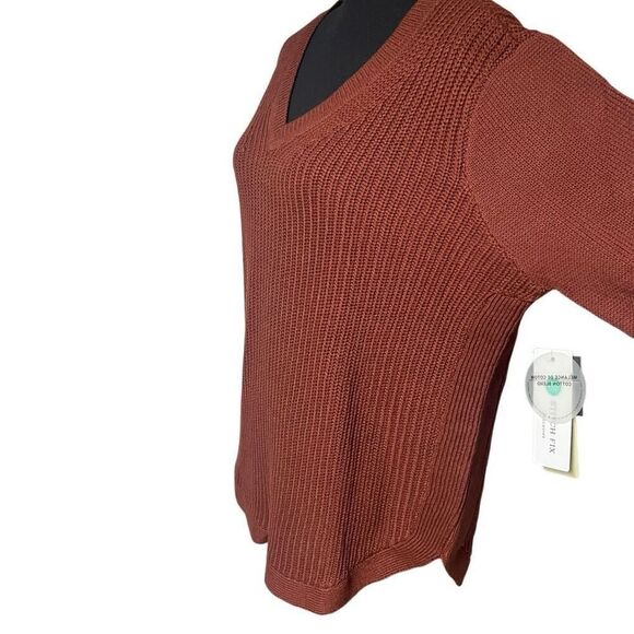 RD Style Autumn Rust Mixed Knit V Neck Sweater - Picture 2 of 6